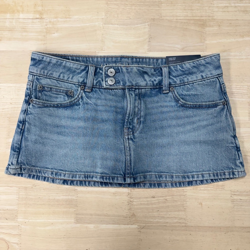 American Eagle Micro Perfect Skort Low Rise Denim Mini Skirt Blue Size 6 28w
